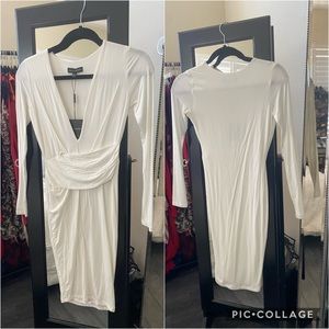 JLUXLABEL White Midi Dress with Draped Waist